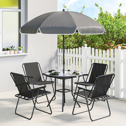 4 Seater Garden Furniture Set, 6 Pieces Garden Table and Chairs with Parasol for Patio, Black