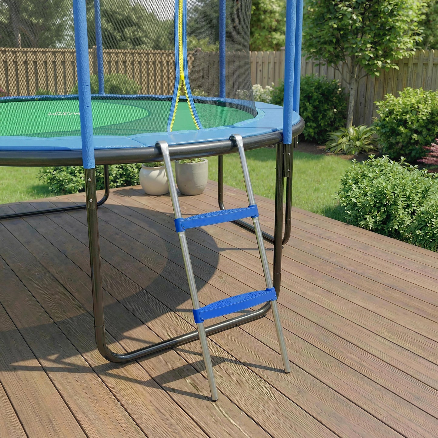 Trampoline Ladder, 2-Steps with Horizontal Wide Steps, Universal Hook, Galvanised Steel Frame, 150kg Load Capacity