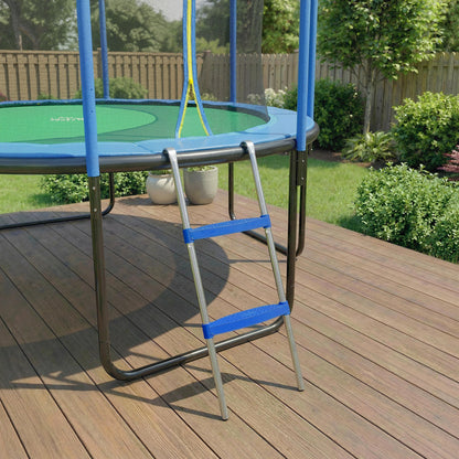 Trampoline Ladder, 2-Steps with Horizontal Wide Steps, Universal Hook, Galvanised Steel Frame, 150kg Load Capacity