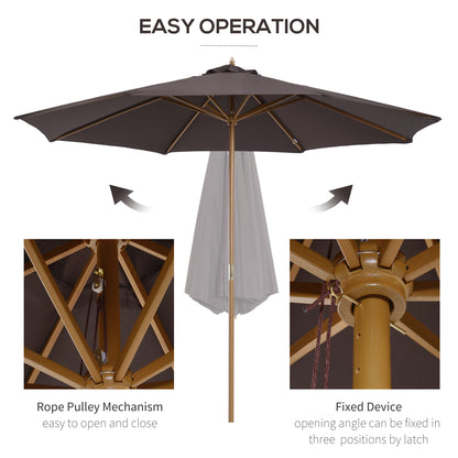 3(m) Garden Parasol, Pulley Operated Patio Umbrella, Wooden Parasol, Table Market Umbrella