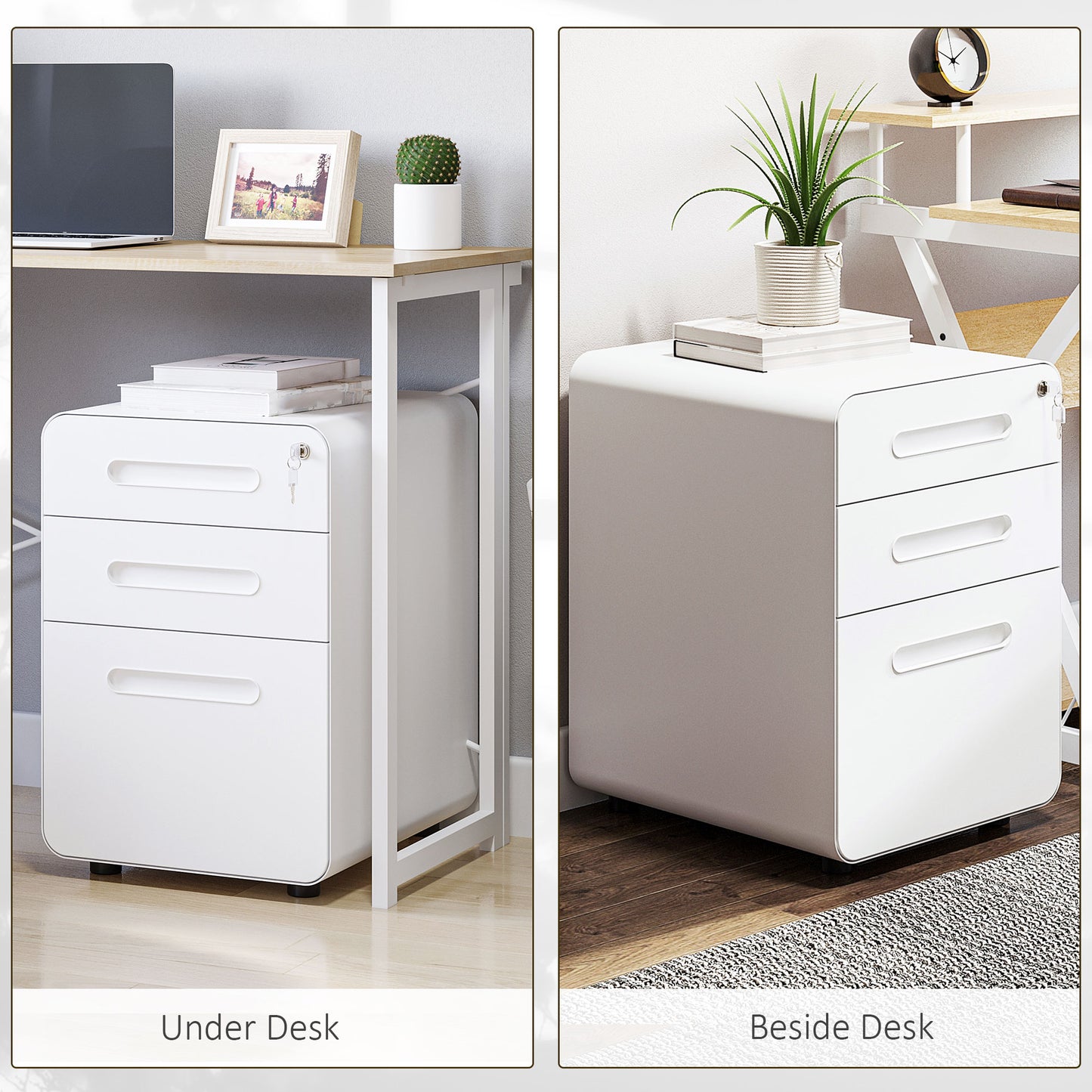 Lockable File Cabinet with 3 Drawers, Vertical Office Drawer for A4, Letter, Legal Size, Anti-tilt Design