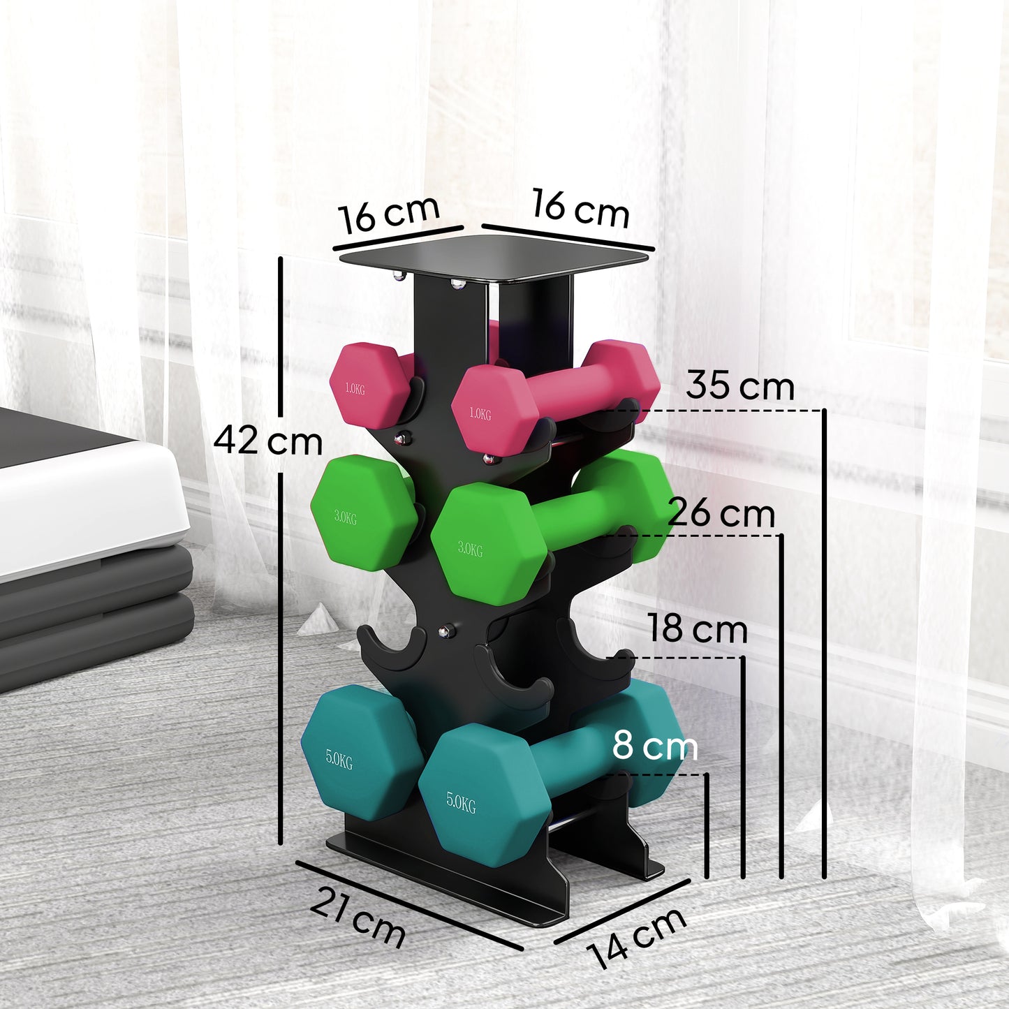 Hex Dumbbells Set with Dumbbell Rack, Non Slip Hand Weights for Home Gym Strength Training, 2 x 1kg, 2 x 3kg, 2 x 5kg