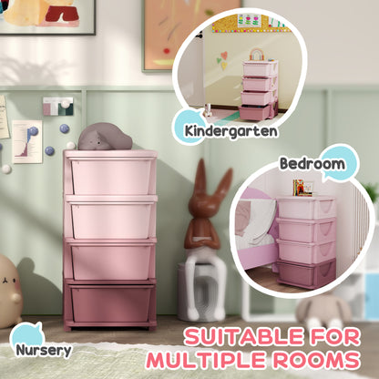 Four-Tier Kids Storage Boxes, with Four Drawers, Pink