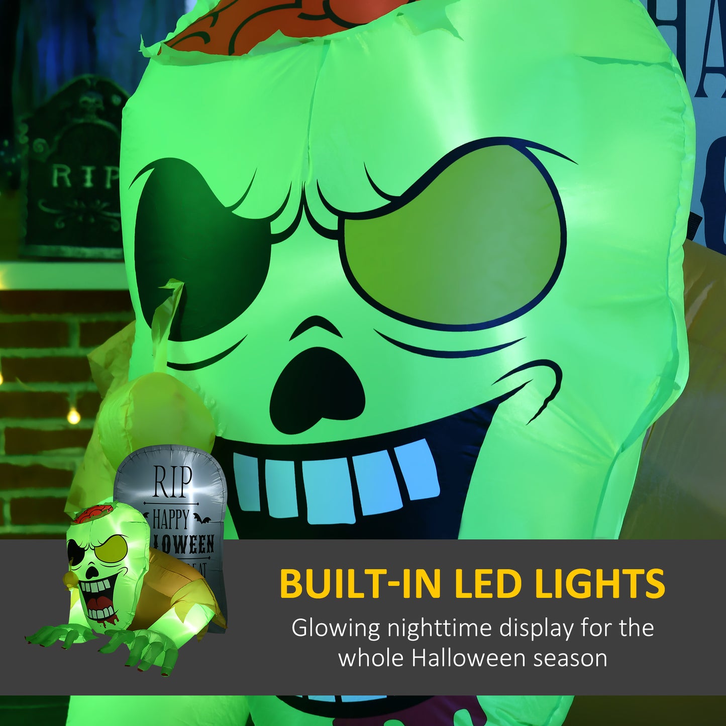 5FT Halloween Inflatables Ghost and Tombstone, Blow Up Outdoor Halloween Decorations with Build-in LED Lights for Garden