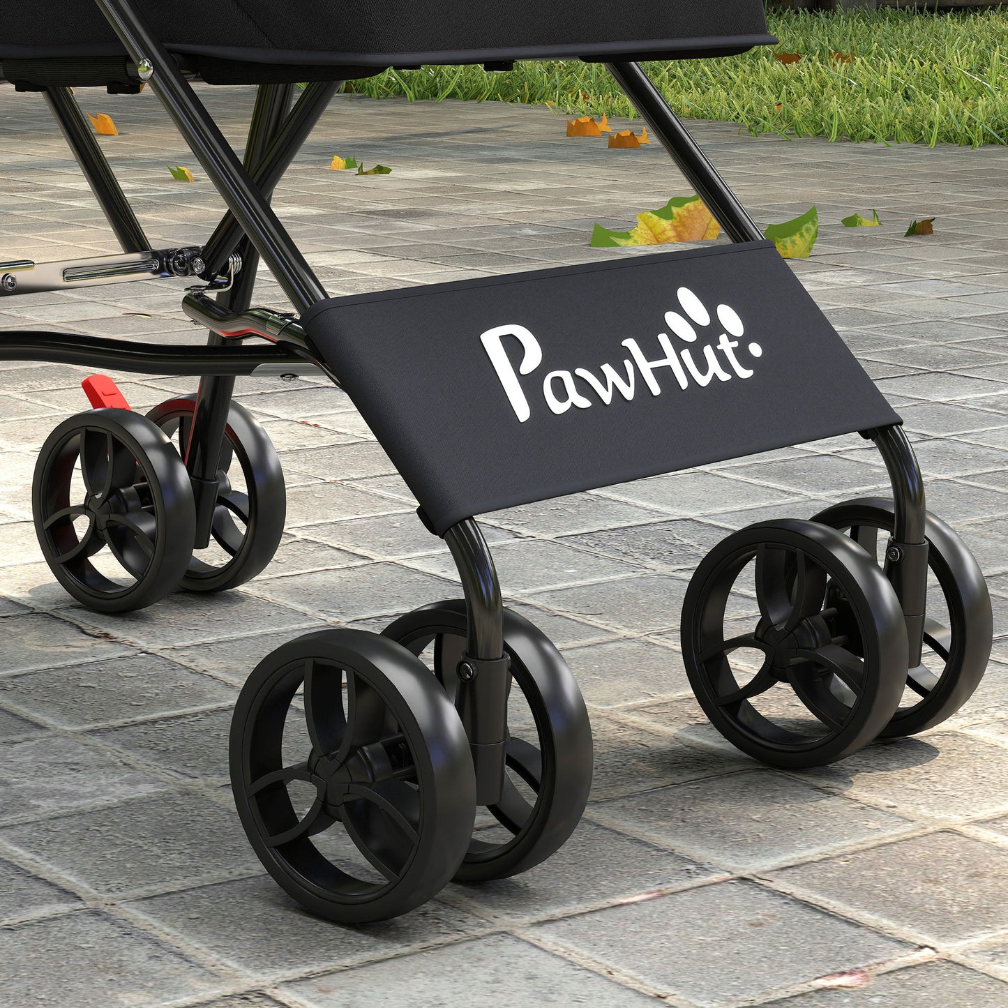 Dog Stroller, Foldable Cat Dog Pram for Miniature Breeds, Pet Stroller with Brake, Mesh Windows, Black
