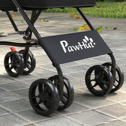 Dog Stroller, Foldable Cat Dog Pram for Miniature Breeds, Pet Stroller with Brake, Mesh Windows, Black