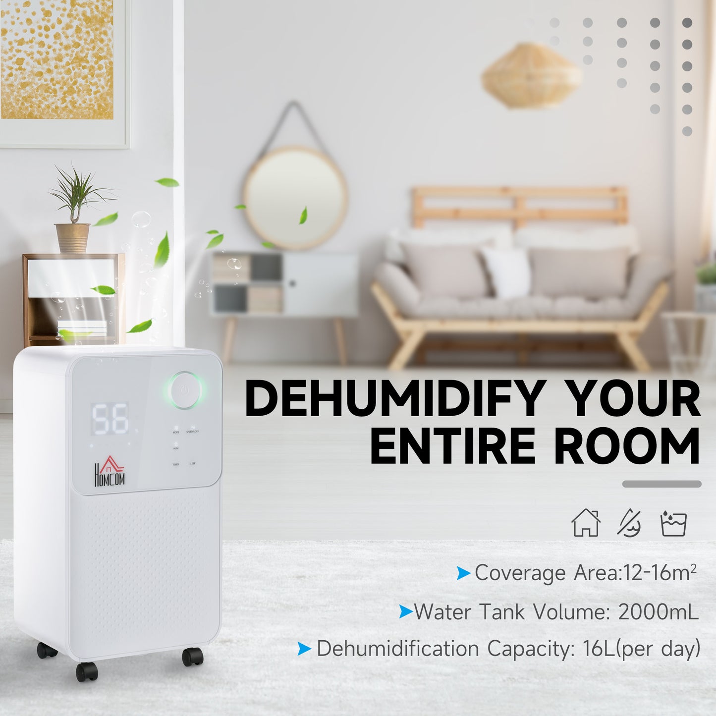 12L/Day Dehumidifier for Home, Laundry Room, Bedroom, Basement, Electric Moisture Air De-Humidifier with 4 Modes