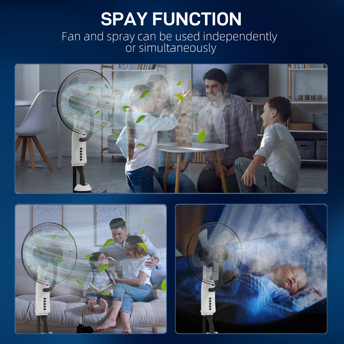 Spray Misting Fan, Floor Fan with Water Mist Spray, 70° Oscillation, Tilt Head, 3 Speeds, 2.8L Water Tank, White