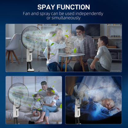 Spray Misting Fan, Floor Fan with Water Mist Spray, 70° Oscillation, Tilt Head, 3 Speeds, 2.8L Water Tank, White