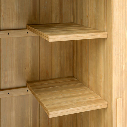 Wooden Garden Storage Shed with 3 Shelves, Outdoor Tool Storage Cabinet with Tilt Roof and Lockable Door