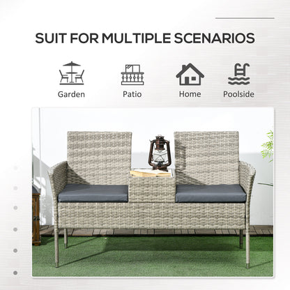Two-Seat Rattan Chair, with Middle Table - Light Grey