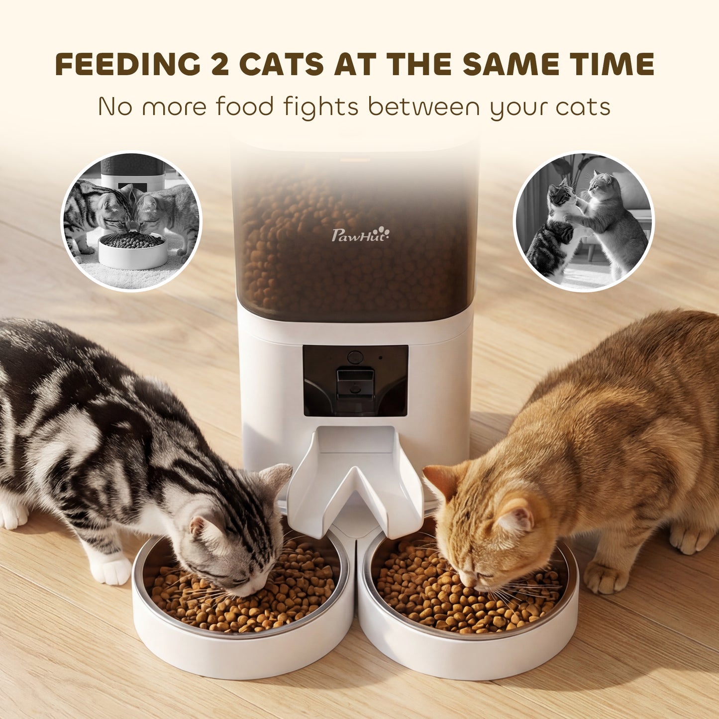 Automatic Cat Feeder for 2 Cats with HD Camera，2.4G & 5G WiFi Pet Food Dispenser 6L APP Control