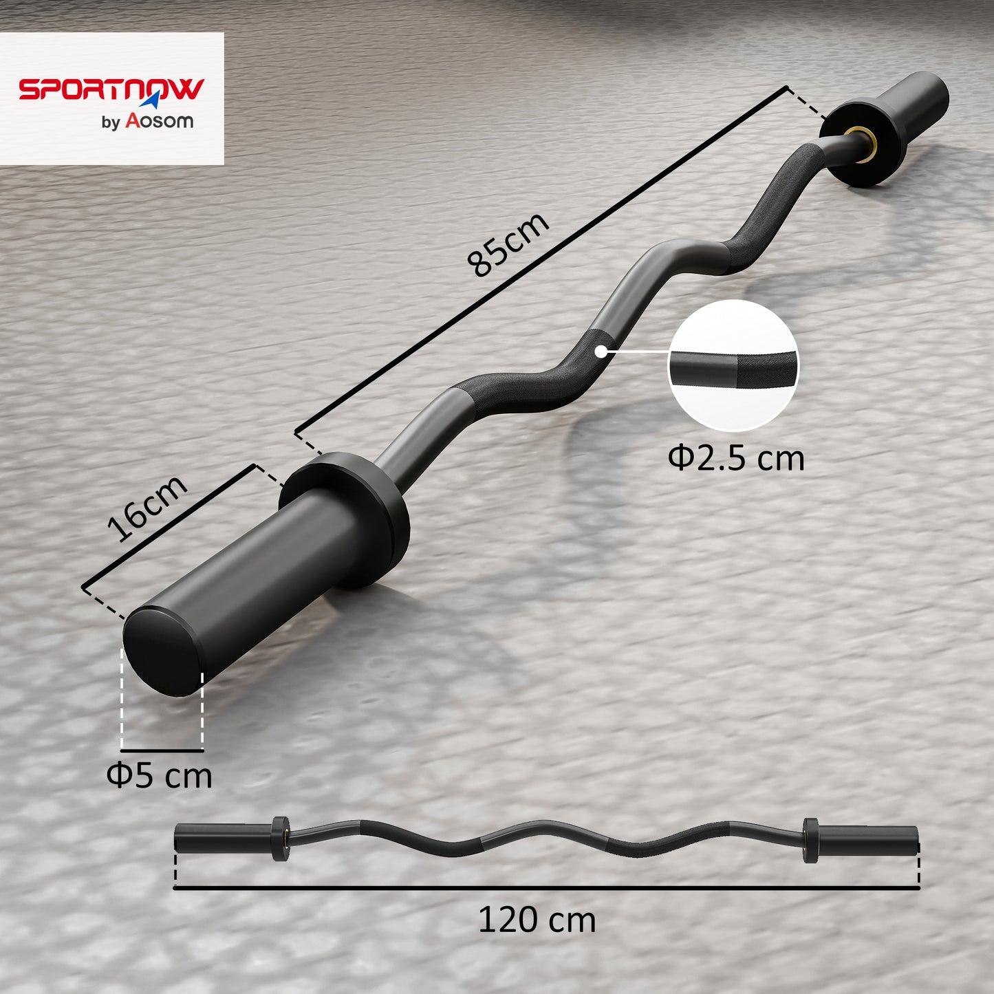 4ft Olympic EZ Curl Bar, Barbell Bar for 2" Weight Plates with Non-Slip Hand Grip 120cm