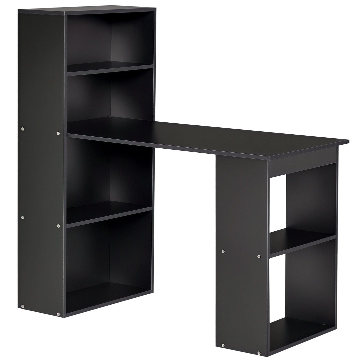 120cm Computer Desk, Wooden PC Laptop Table with 6-Tier Storage Bookshelves, Home Office Working Study Desk