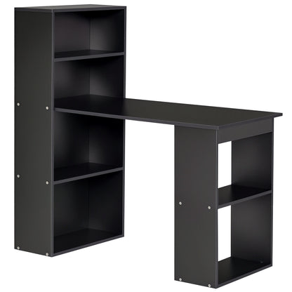 120cm Computer Desk, Wooden PC Laptop Table with 6-Tier Storage Bookshelves, Home Office Working Study Desk