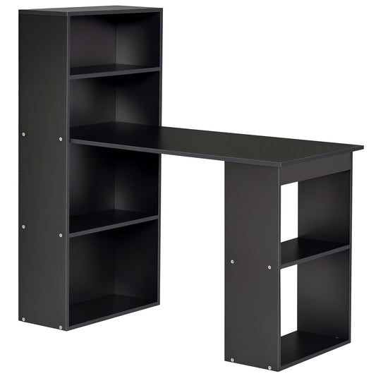 120cm Computer Desk, Wooden PC Laptop Table with 6-Tier Storage Bookshelves, Home Office Working Study Desk