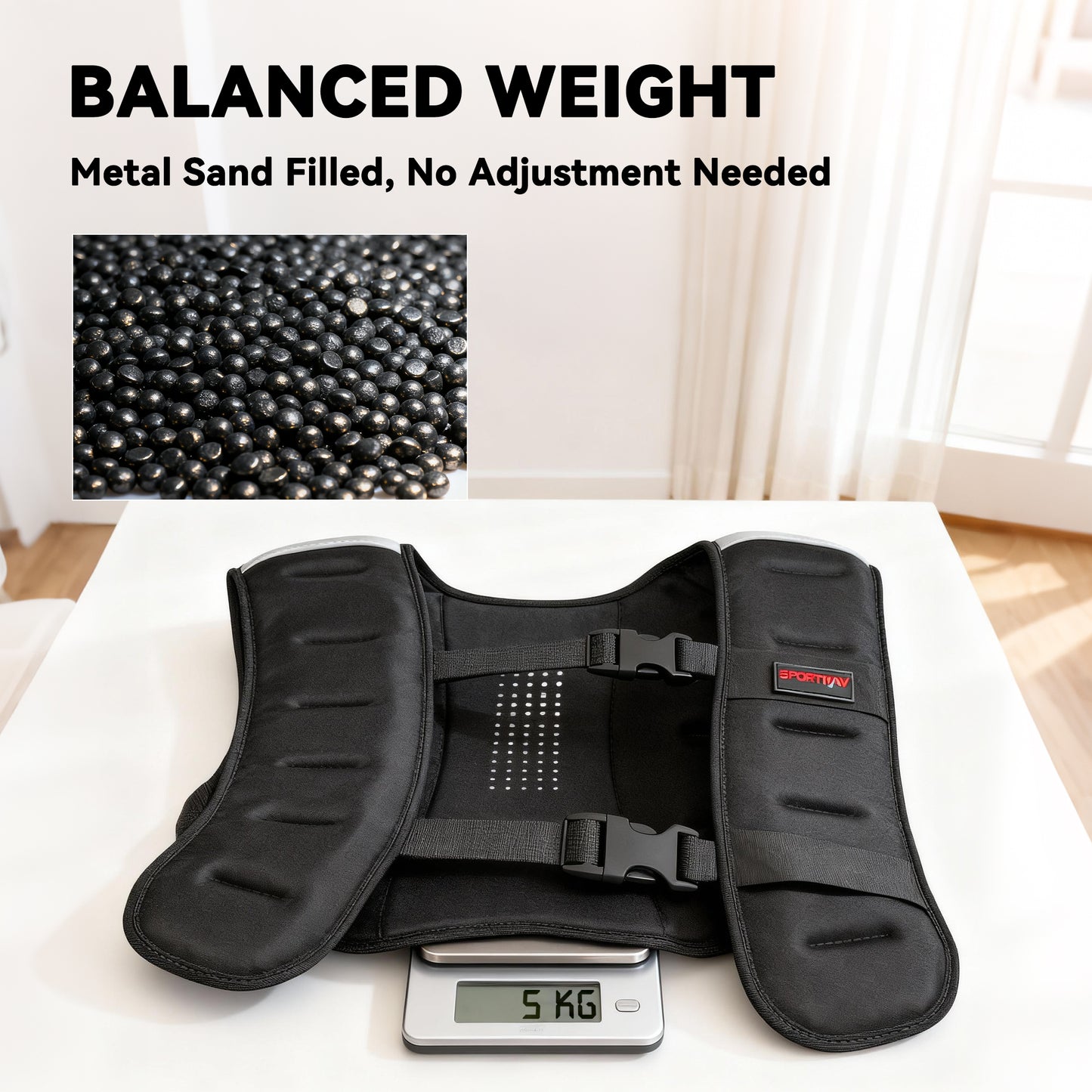 Weighted Vest, 5 kg Weight Vest with Adjustable Straps, Reflective Strips, Black