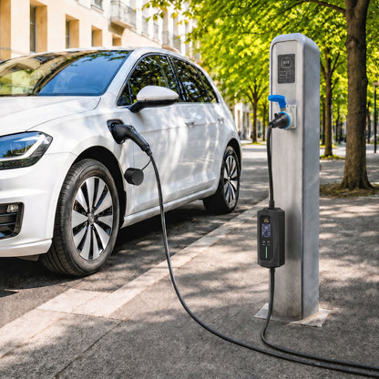 EV Charger 7kW Type 2 to CEE 32A Plug with UK Adapter, 10 m, 6-32A, Electric Car Charger w/ 1-12 h Time Delay