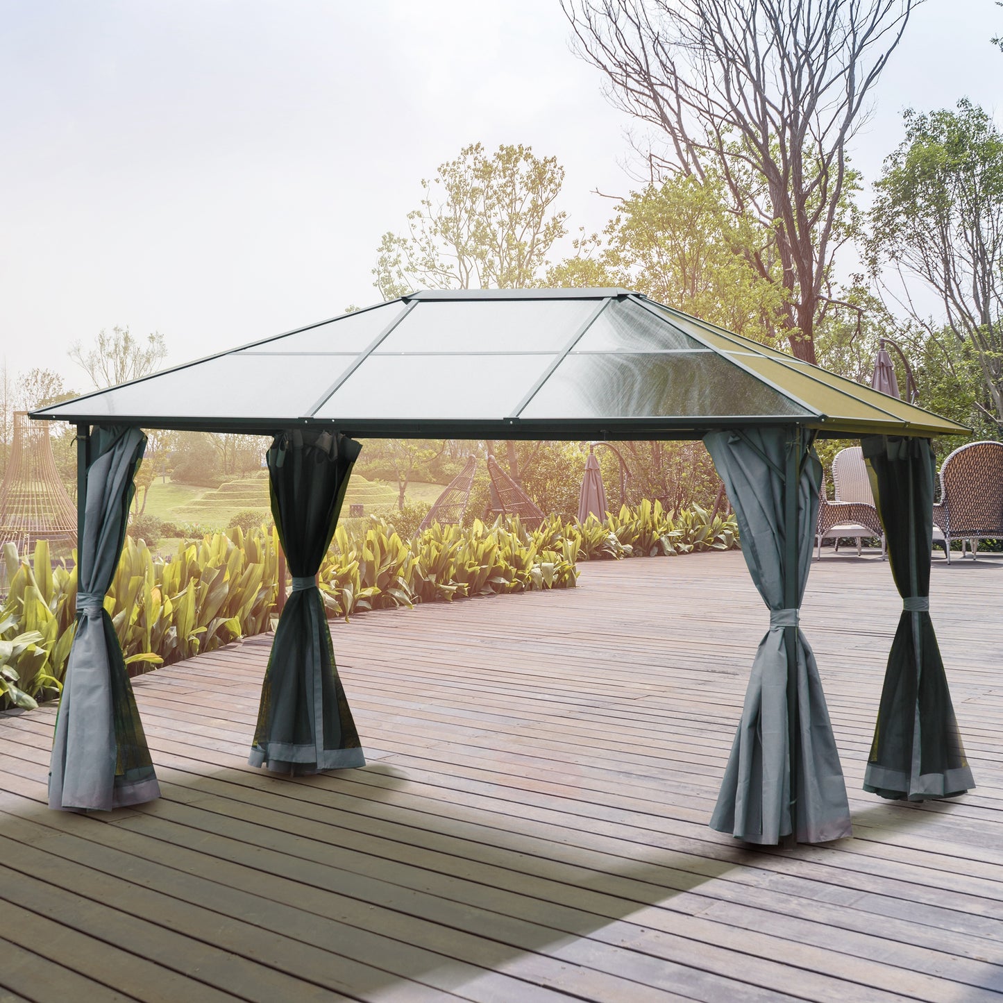 3 x 4m Hardtop Gazebo Canopy with Polycarbonate Roof, Aluminium Frame, Permanent Pavilion Garden Gazebo