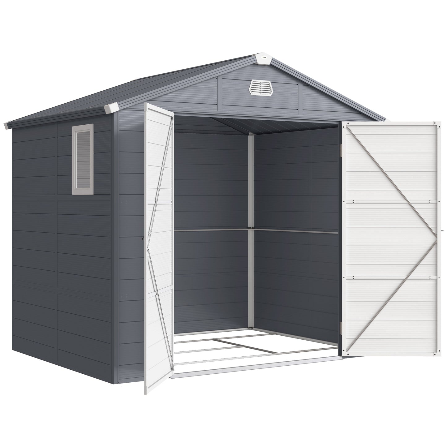 7.9ft x 6.2ft Aluminium Frame and Plastic Wall Shed, with Foundation - Grey