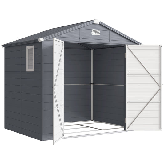 7.9ft x 6.2ft Aluminium Frame and Plastic Wall Shed, with Foundation - Grey