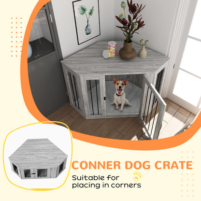 Dog Crate Furniture Side Table, with Cushion, 122 x 61 x 71cm - Grey