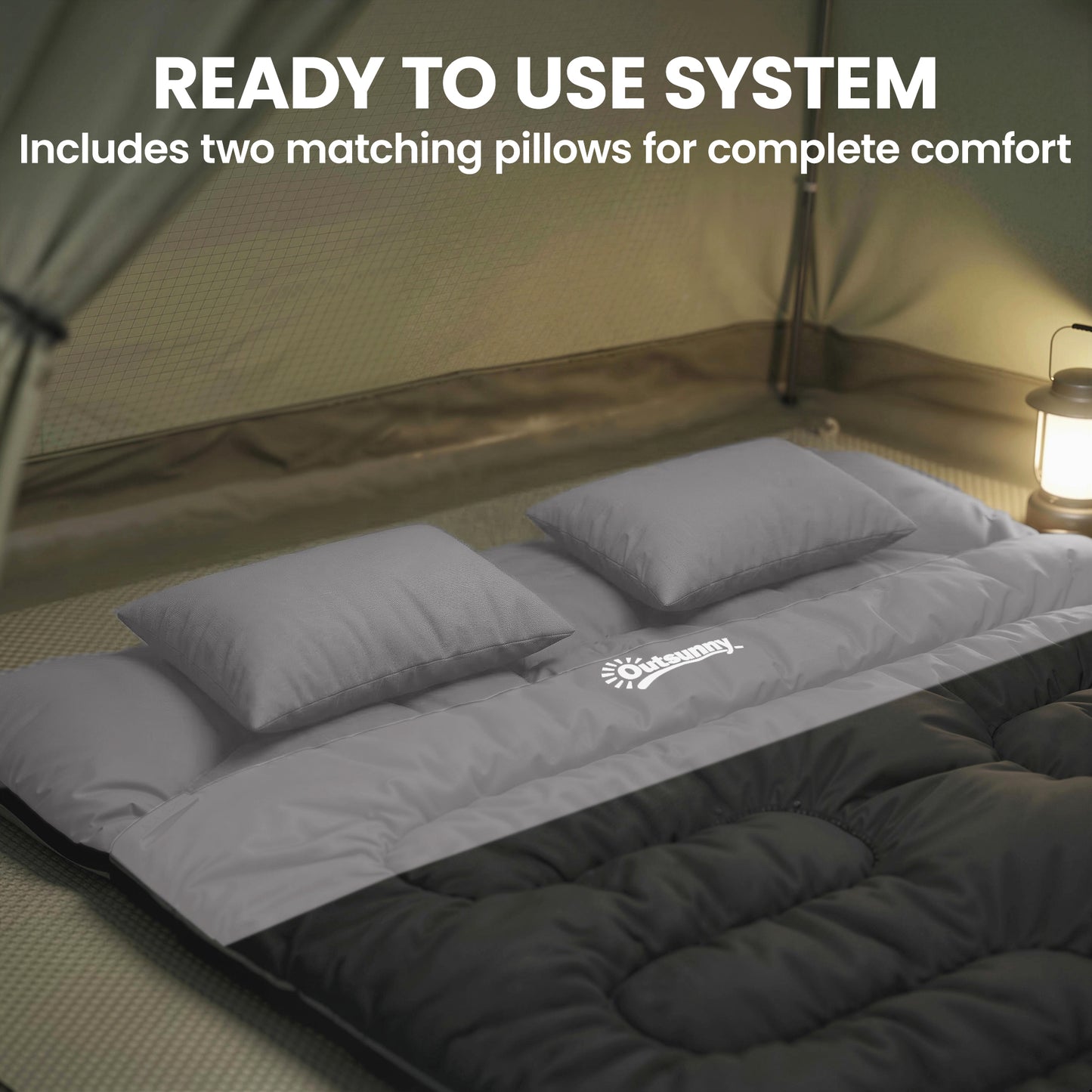 Double Sleeping Bag with 2 Pillows, 220 x 160 cm Extra-Large Sleeping Bag for Adults, Black and Grey
