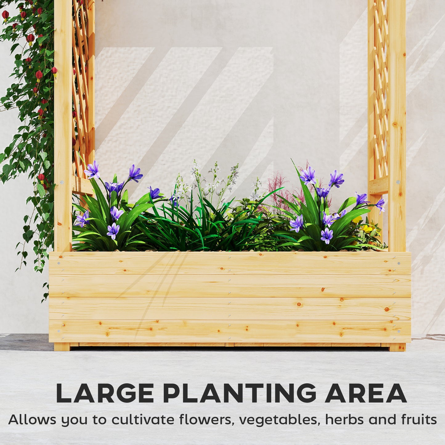 Garden Planter with Trellis, Wooden Raised Bed for Garden with Hanging Roof and Drainage Holes