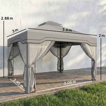 3 x 3.6 m Outdoor Garden Gazebo with Post Shelves, UPF50+ Patio Permanent Pavilion with Hook, Dark Grey