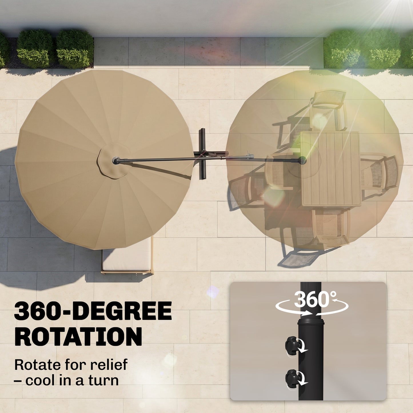 3(m) Cantilever Umbrella 18 Ribs & Vents Adjustable Angle for Patio Khaki