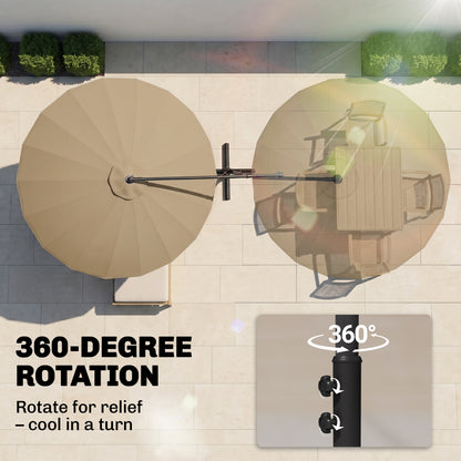 3(m) Cantilever Umbrella 18 Ribs & Vents Adjustable Angle for Patio Khaki
