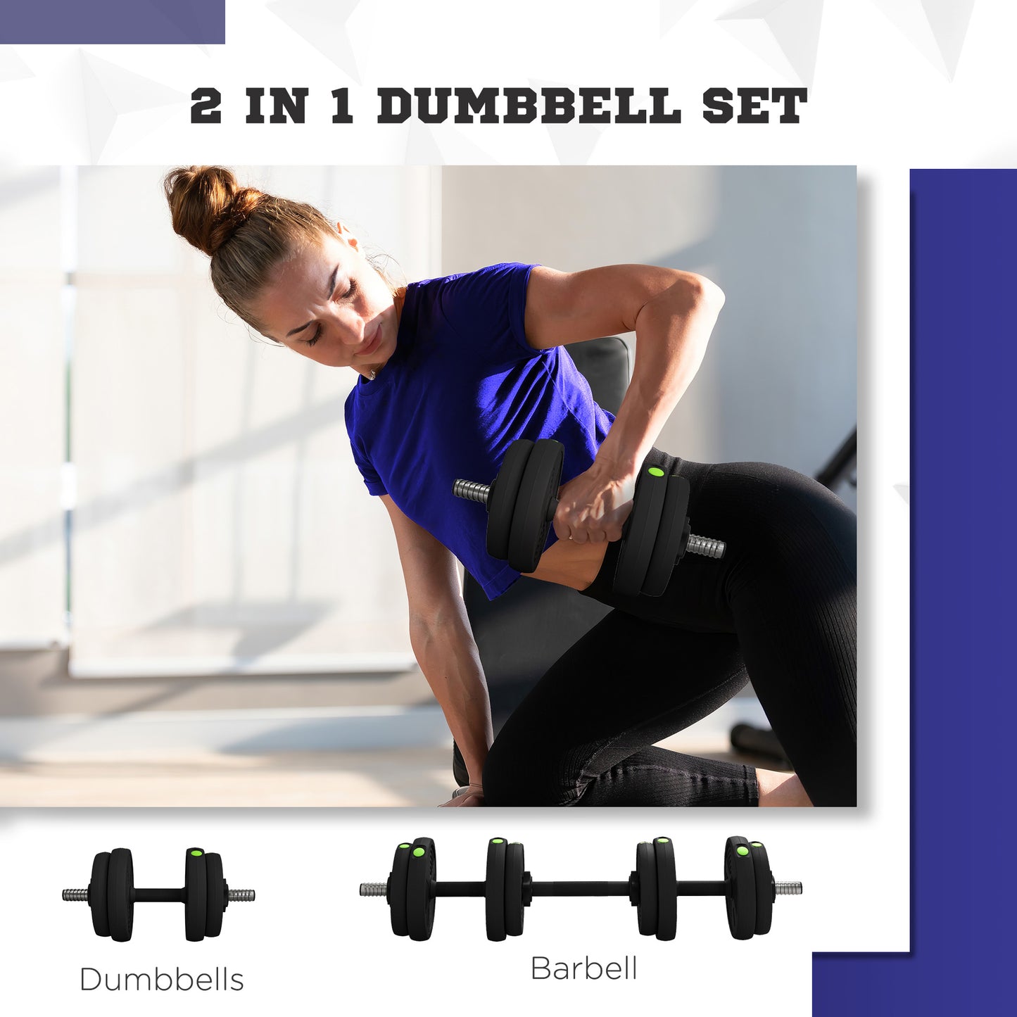 Adjustable Weight Barbell & Dumbbells Set Free Weights Strength Muscle Exercise Home Gym Training, Black and Green