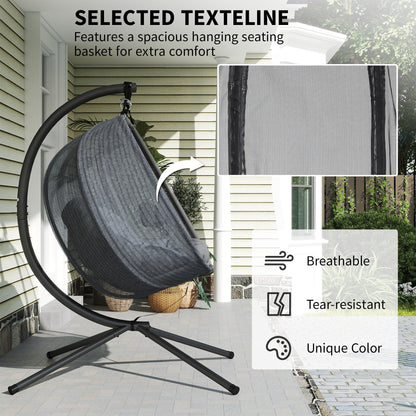 Double Hanging Egg Chair 2 Seaters Texteline Swing Hammock Chair with Folding Design, Grey