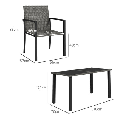 Outdoor Dining Set 5 Pieces Patio Conservatory with Tempered Glass Tabletop,4 Dining Chairs - Grey