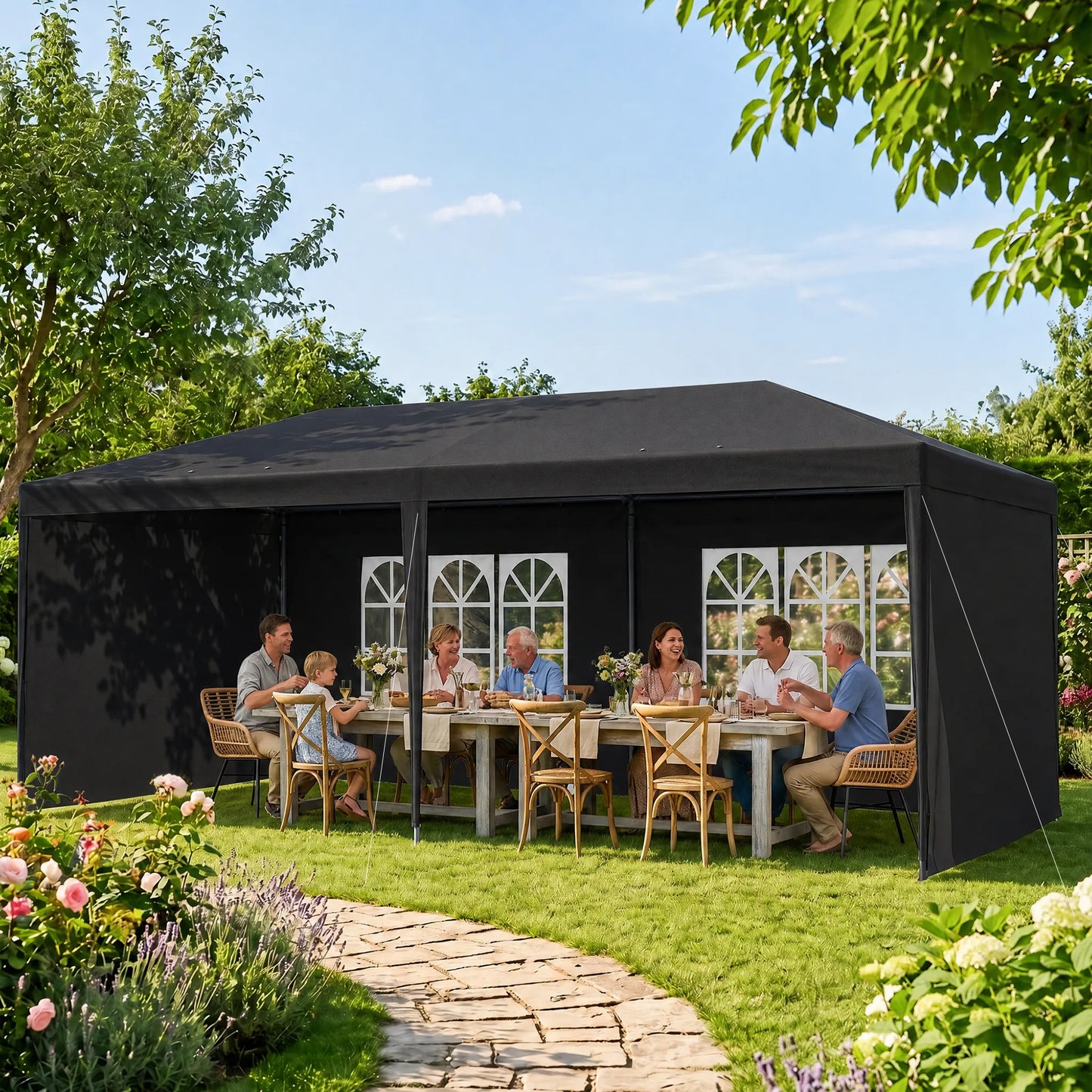2.95 x 5.83 m Semi-Open Gazebo - Dark Grey