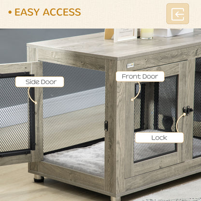 2-in-1 Dog Cage & Side Table, with Two Doors, Cushion, for Large Dogs