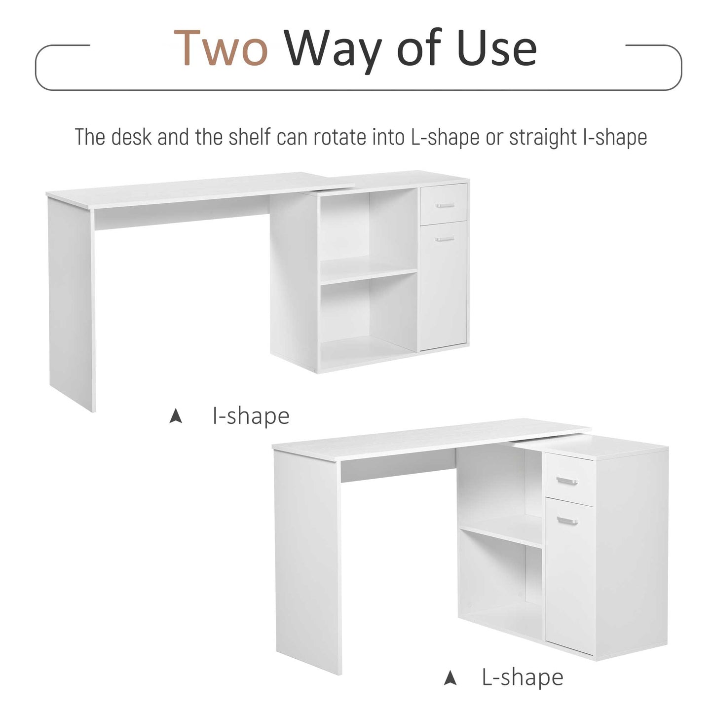 L-Shaped Desk, Corner Computer Desk, Adjustable Study Table with Storage Shelf, Drawer and Cabinet