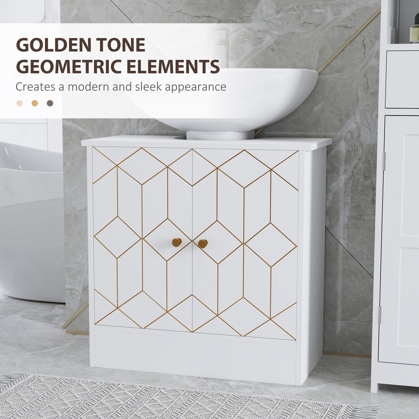 Under Sink Bathroom Cabinet, Under Sink Cabinet with Adjustable Shelf and Open Compartment for Basin with or without Pedestal