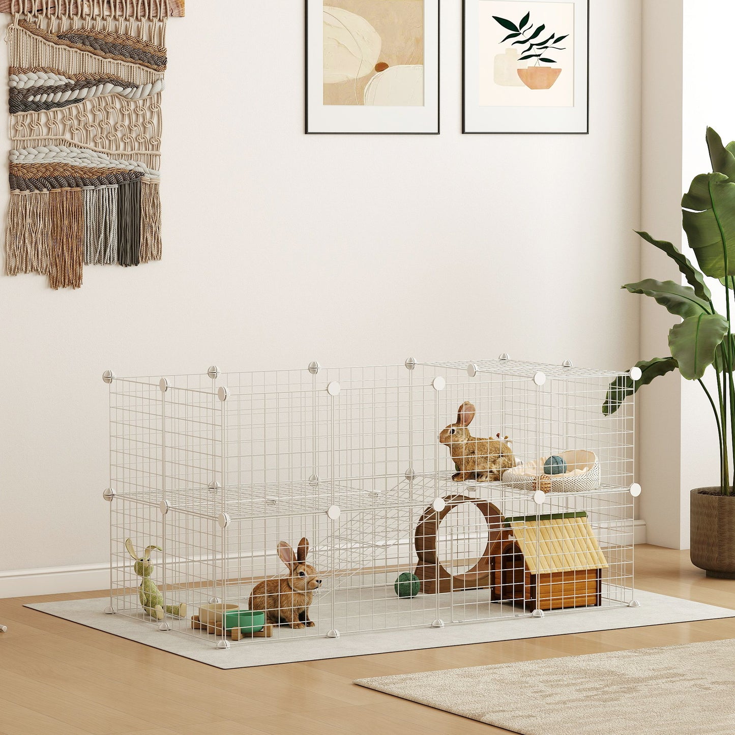 DIY 36 Panel Pet Playpen Metal Wire Fence for Chinchilla, Hedgehog, Bunny, Indoor, Outdoor Use, White
