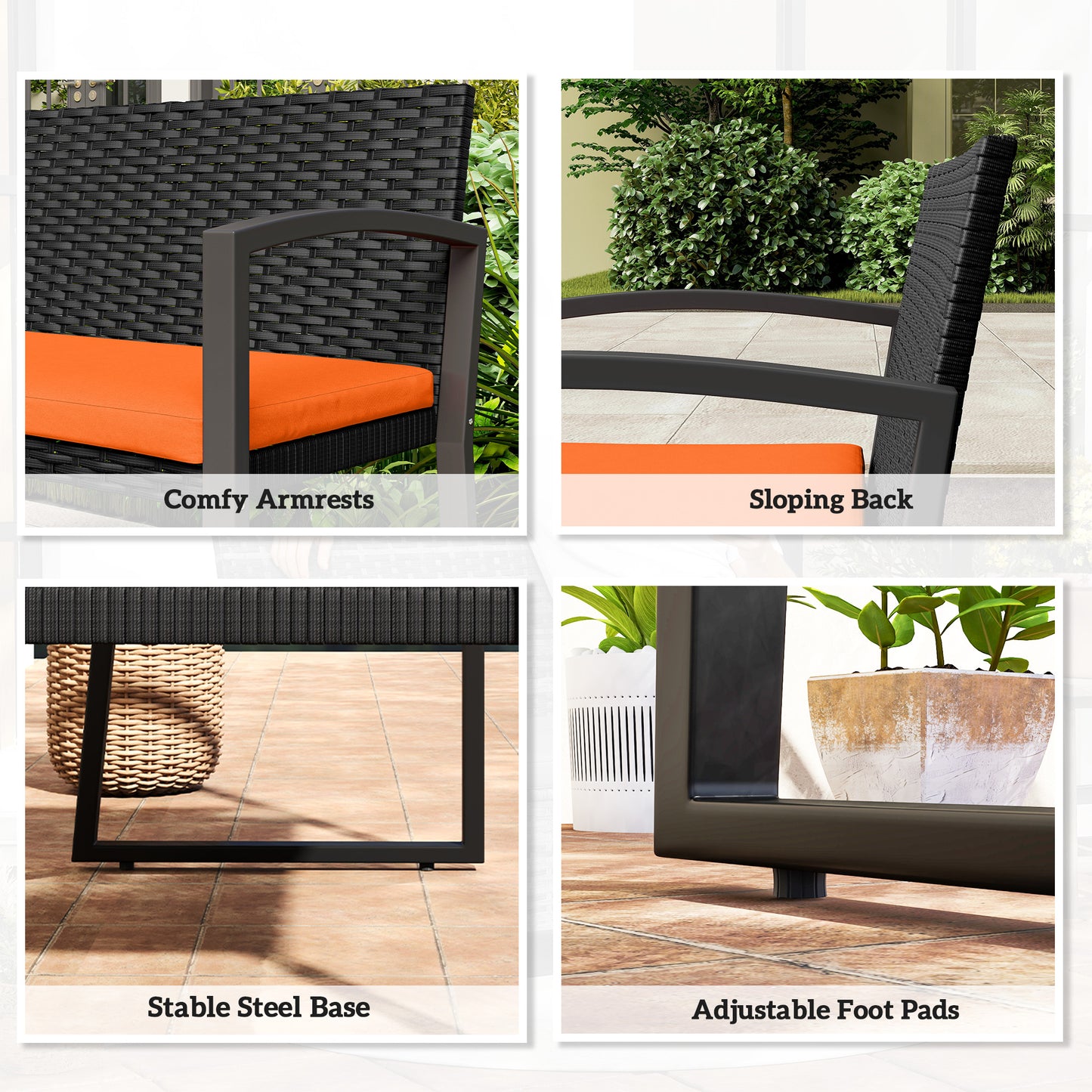 Two-Seater Rattan Garden Bench - Orange