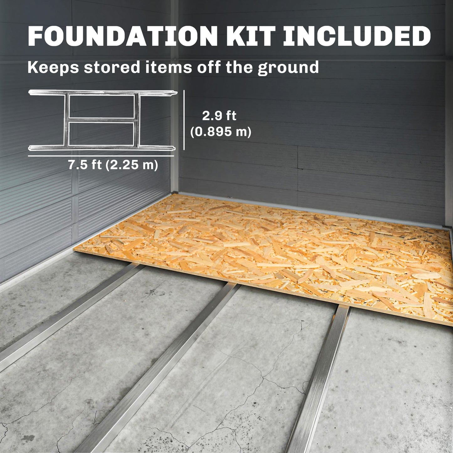 7.9ft x 6.2ft Aluminium Frame and Plastic Wall Shed, with Foundation - Grey
