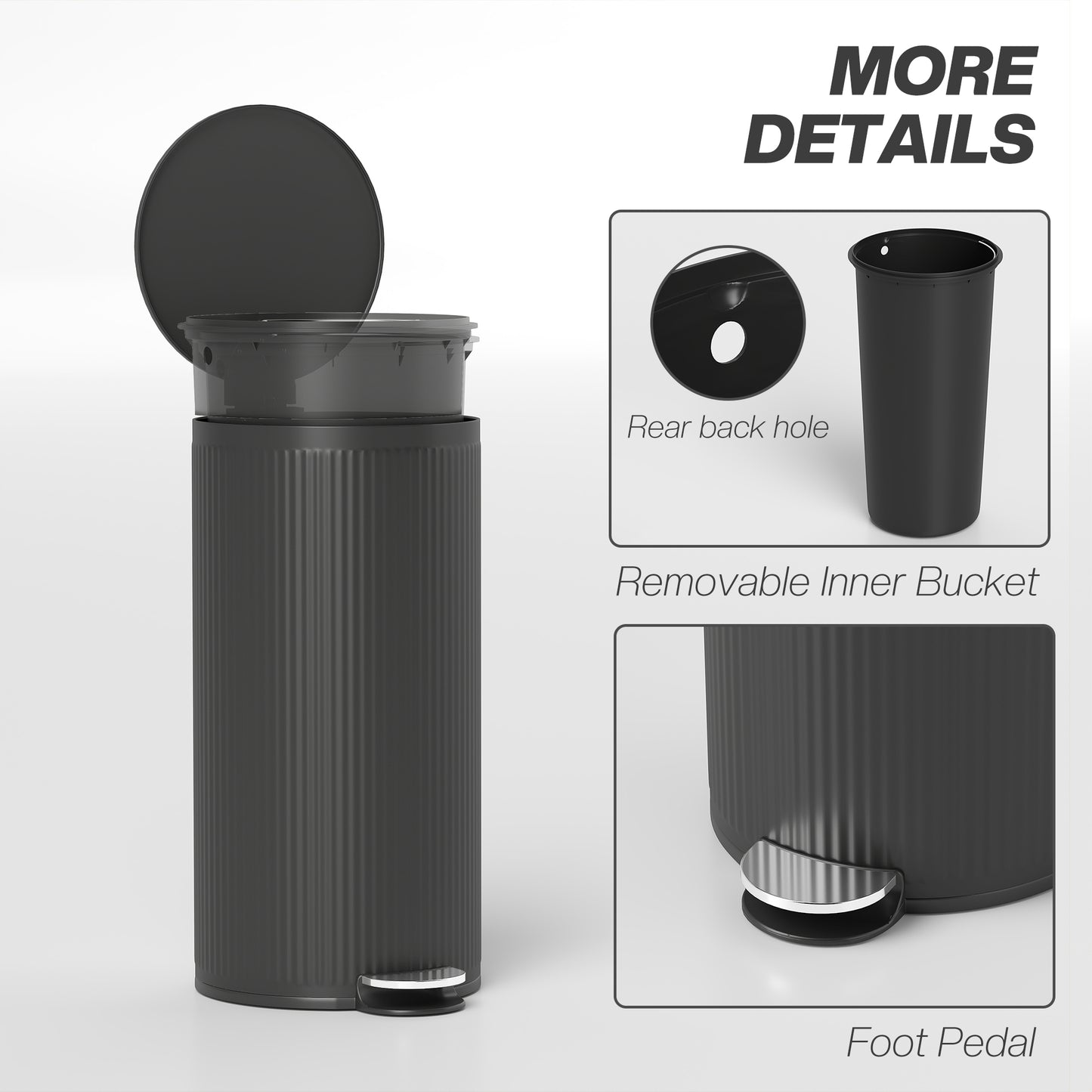 Kitchen Bin, 30 Litre Pedal Rubbish Bin with Removable Bucket, Black