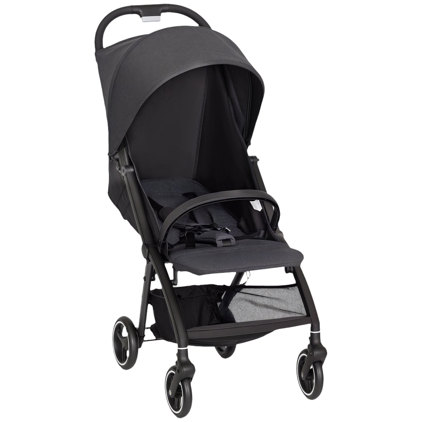 Travel Stroller, Lightweight Pushchair, Compact Buggy with Canopy, Basket and Multi-Position Recline, Dark Grey