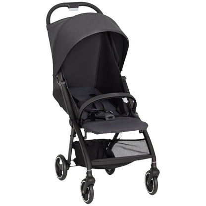 Travel Stroller, Lightweight Pushchair, Compact Buggy with Canopy, Basket and Multi-Position Recline, Dark Grey
