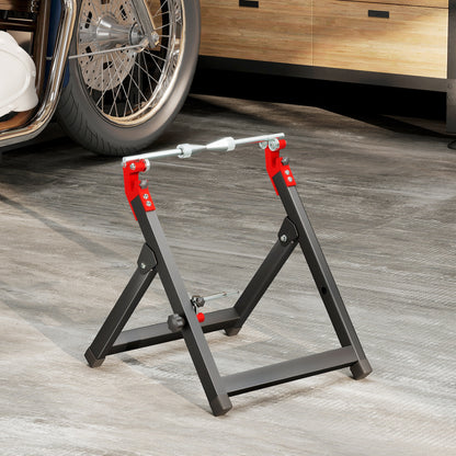 Foldable Motorcycle Wheel Balancer Truing Stand with Spoke Wrench, Steel Bike Tyre Rim Balancing Stand with Aluminium Shaft