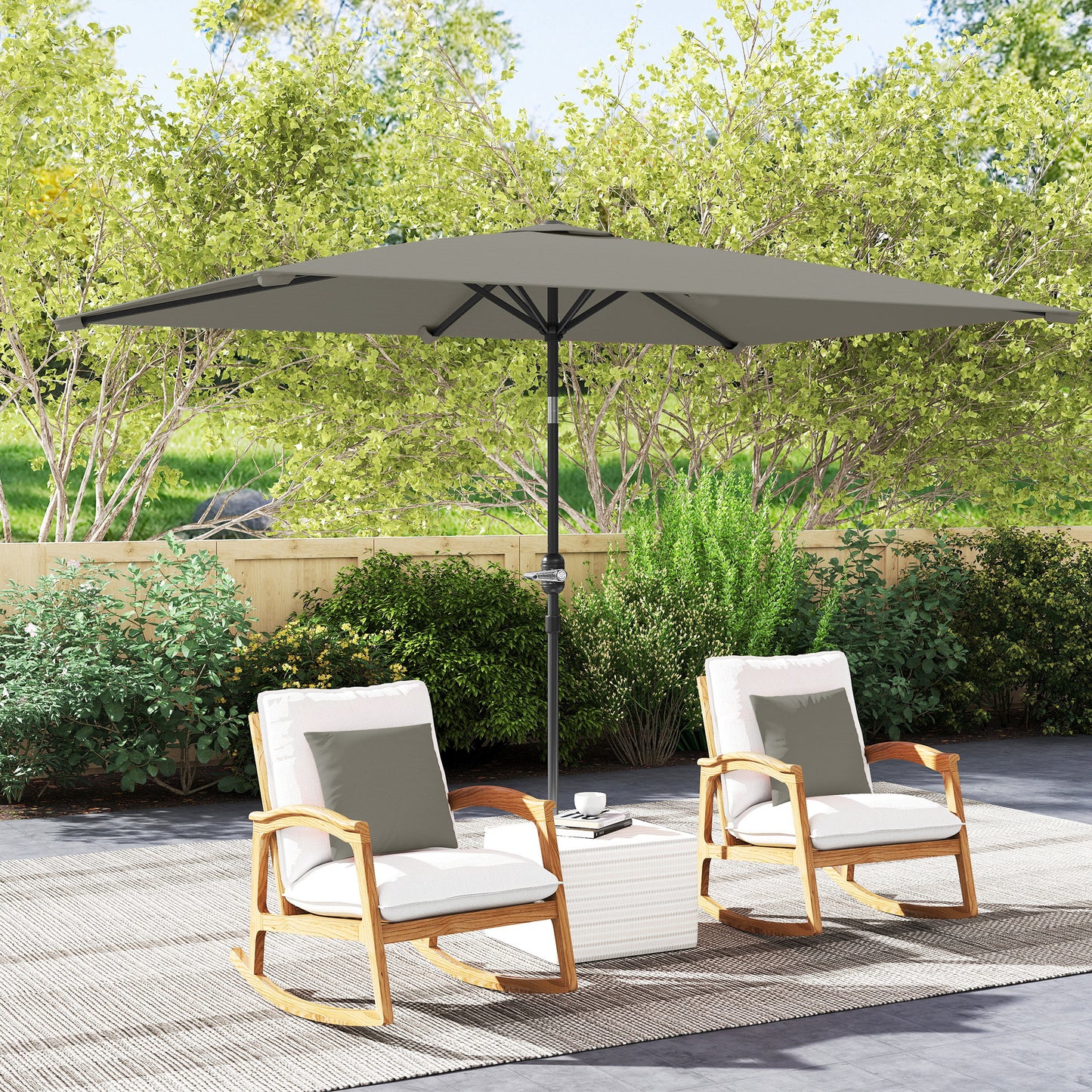 3x2m Garden Parasol Umbrella with Aluminium Pole, Tilt and Crank, Rectangular Outdoor Table Parasol Sun Shade for Patio