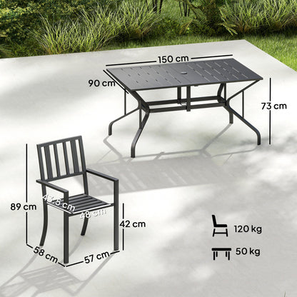 7 Pieces Garden Table and Chairs 6 Seater Outdoor Table and Chairs with Umbrella Hole, for Poolside, Garden, Black
