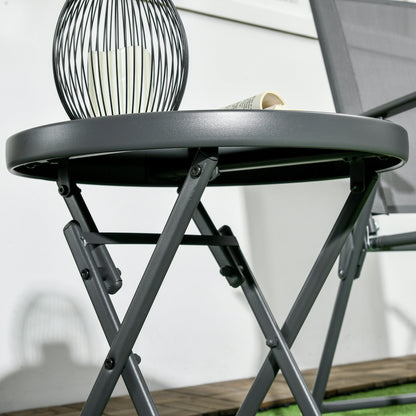 Φ45cm Garden Side Table, Outdoor Round Folding Patio Table with Imitation Marble Glass Top, Small Coffee Table, Black