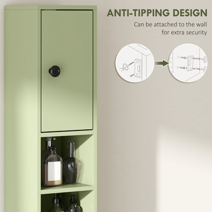 180cm Slim Bathroom Cabinet, with Drawer, Shelves and Cupboards - Green