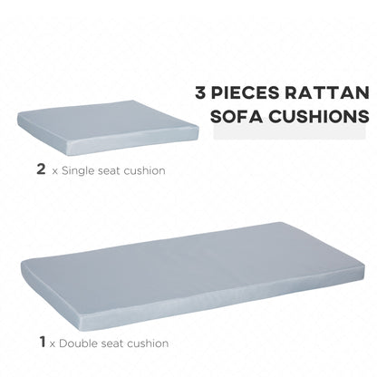 3 PCs Outdoor Seat Cushion for Rattan Furniture, Garden Furniture Cushions, Grey